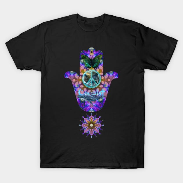 Hand of Fatima Purple Mandala T-Shirt by Dream and Design